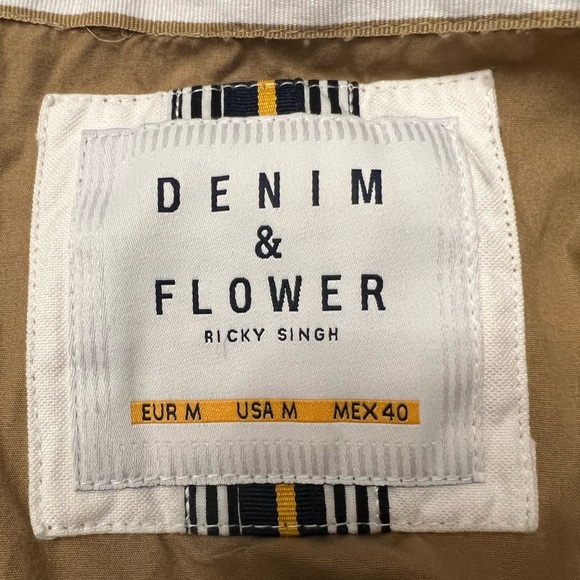 Denim & Flower Ricky Singh Jacket Mens Medium Full Zip Tan Khaki Lightweight - Picture 3 of 4